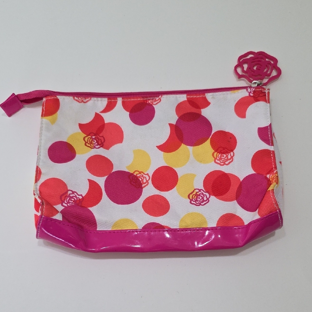 Lancome Pouch Zippered Make Up Bag Pink Yellow White